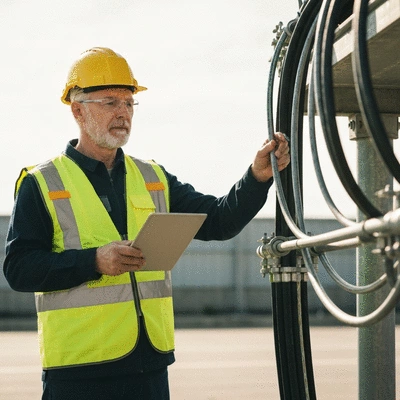 Engineer inspecting industrial cable installation