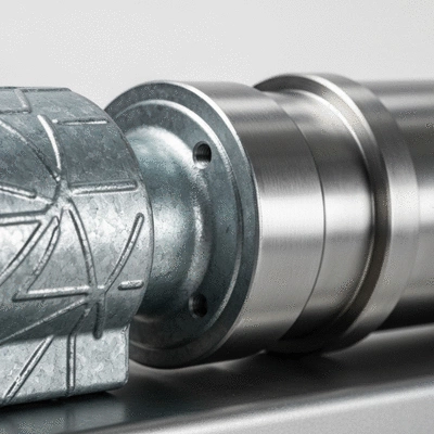 Close-up of a galvanized steel component next to a stainless steel component, highlighting their material differences