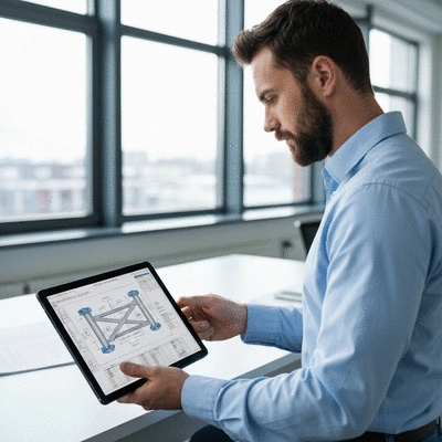 Ingénieur examinant un plan de supportage modulaire