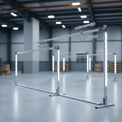 Modern modular cable support system in an industrial setting, no text, no words, no typography