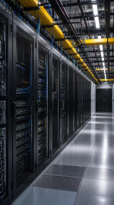 Modern data center with optimized cable management for energy efficiency
