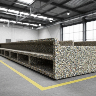 Eco-friendly cable tray made from recycled materials in a modern industrial setting
