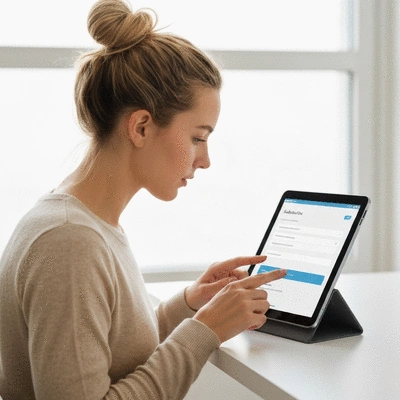 User submitting online form on tablet
