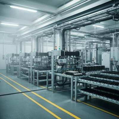 Industrial facility with clean cable trays and modern equipment