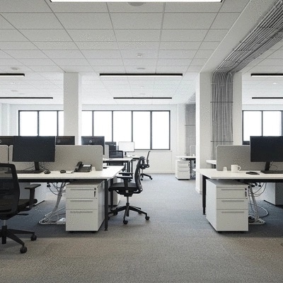 Modern office with well-managed network cables