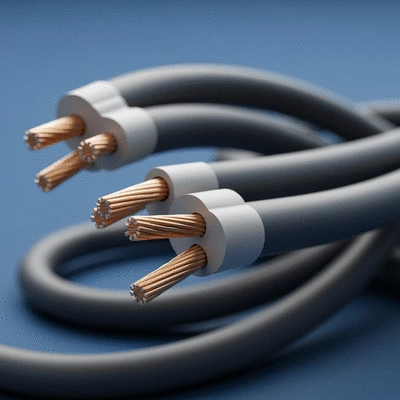 Detailed close-up of modern electrical cables, showing durability and efficiency, clean image