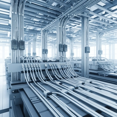 Advanced industrial setup with smart sensors monitoring cable infrastructure