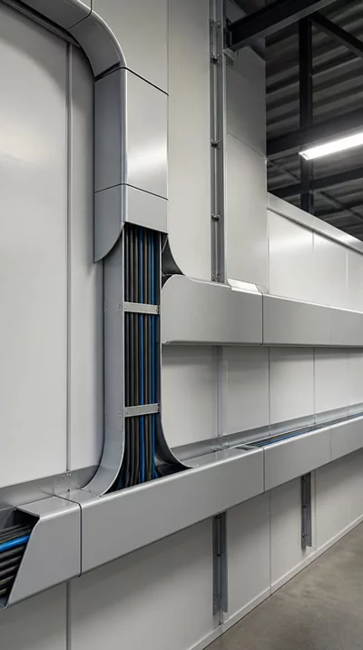 Modern electrical cable trunking system in an industrial setting