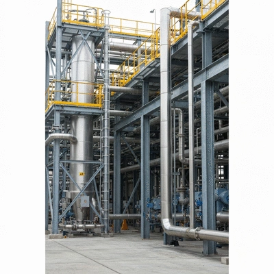 Industrial installation with various support systems, highlighting both galvanized and stainless steel components, showcasing practical applications, no text, no words, no typography, 8K