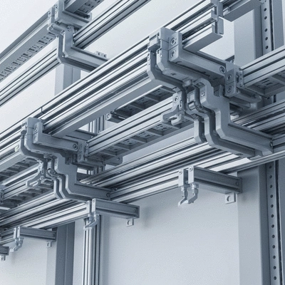 Industrial cable management system with various hangers and plates ensuring stability