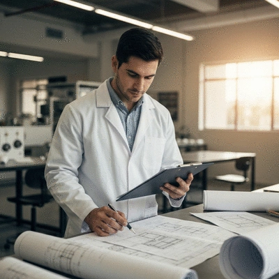 Engineer inspecting support structures for compliance